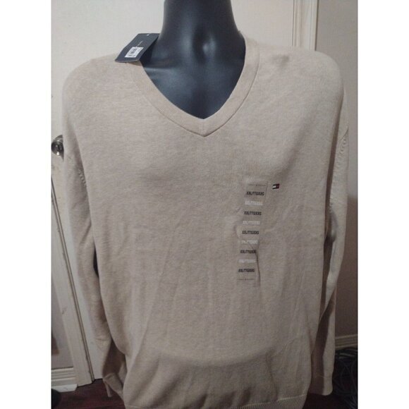 NWT NEW Tommy Hilfiger V-Neck Pullover Sweater 2XL Brown Men's 100% Cotton - Picture 1 of 11